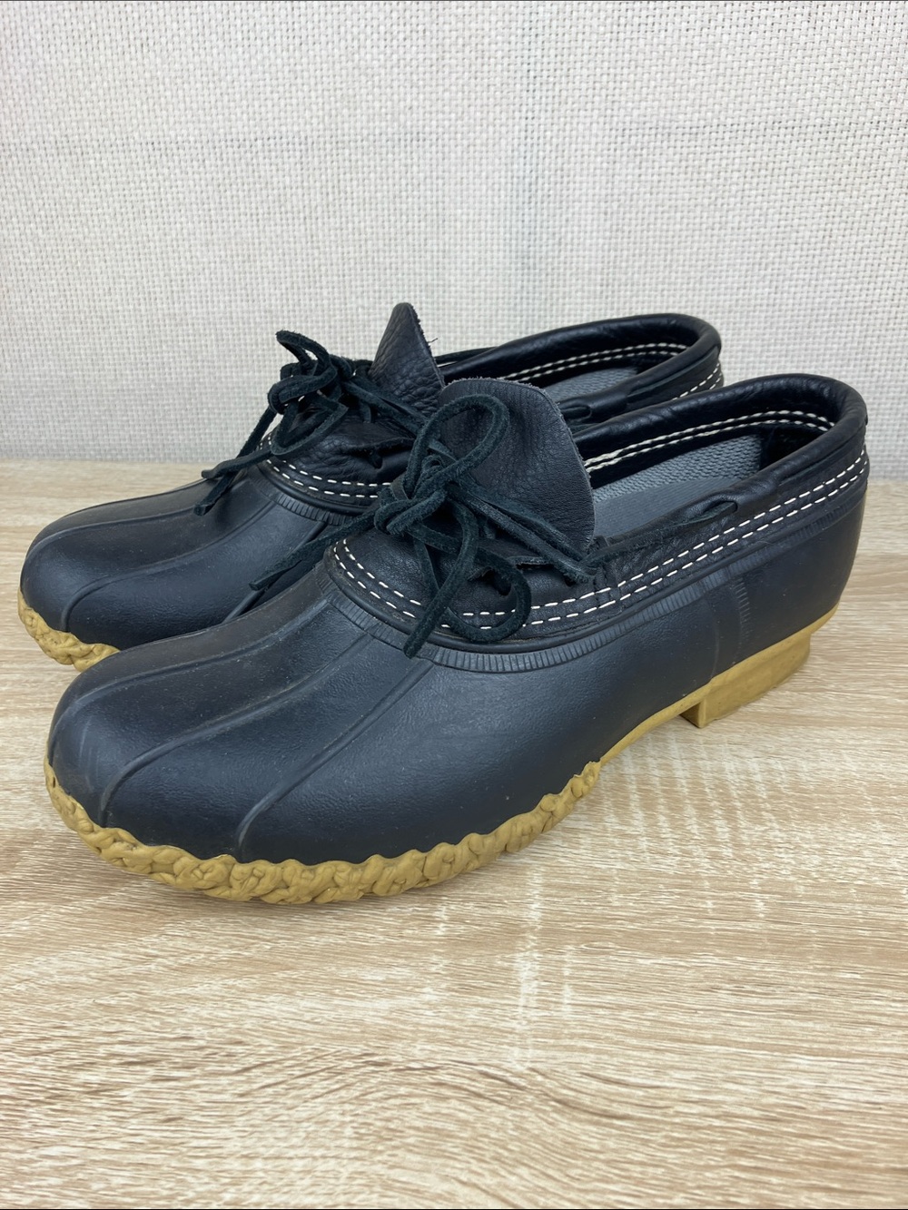 LL Bean 10 WIDE Moc Rain Boots Black Leather Low Ankle Duck Shoes
